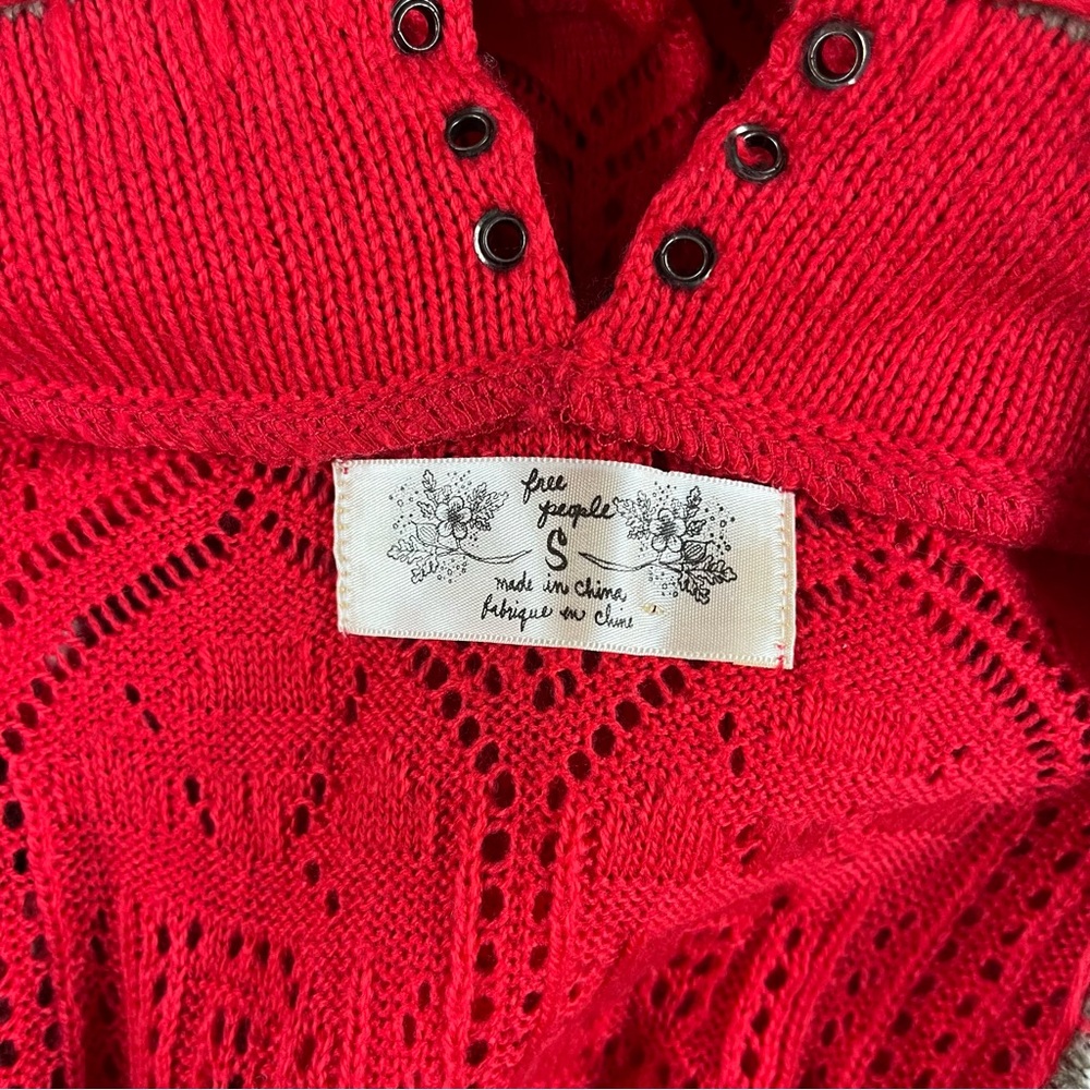 Free People Nordic Fair Isle Sweater Dress Women Small S Red Bohemian Stretch - Picture 11 of 13